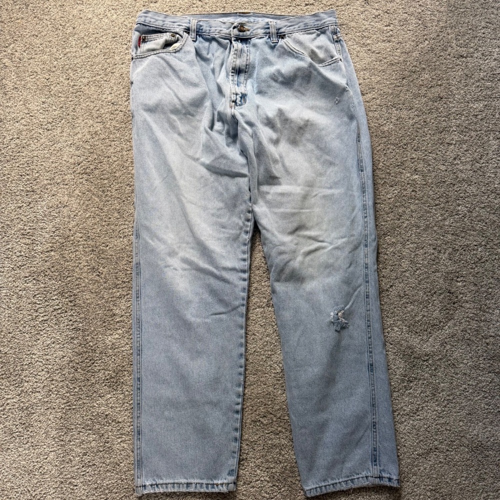 Vintage Bugle Boy Light Wash Relaxed Fit Distressed Jeans 40x32 Mens Blue Denim